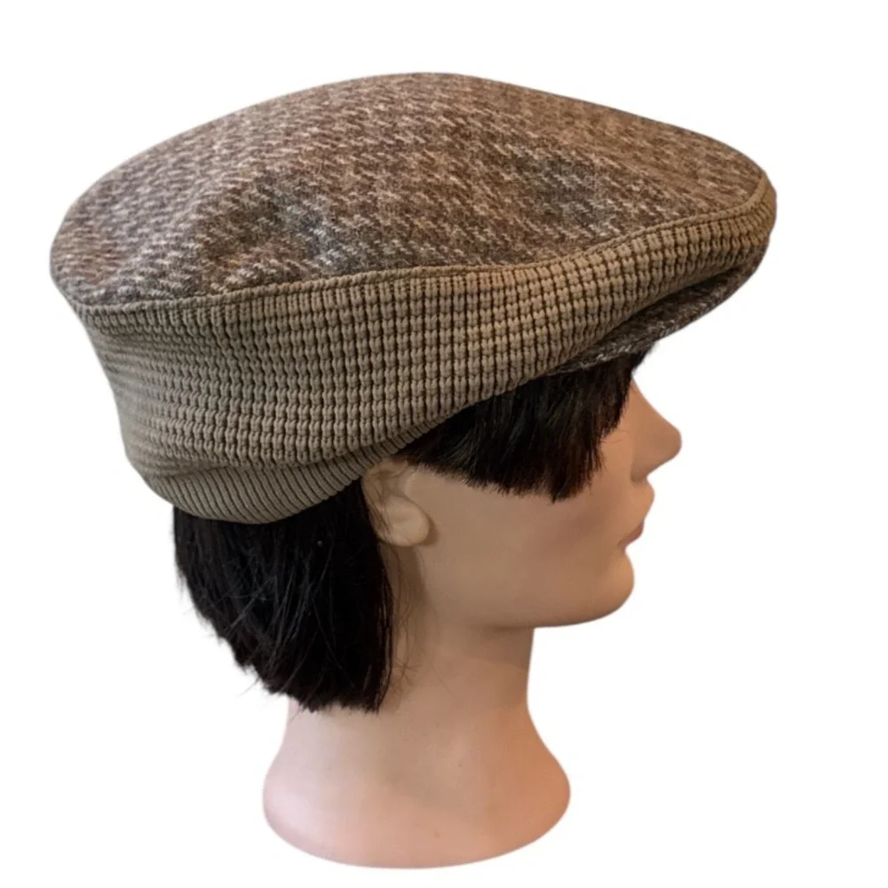 Vintage The Edinburgh Woolen Mill Pure Wool Brown Houdstooth Newsboy Cap Size OS